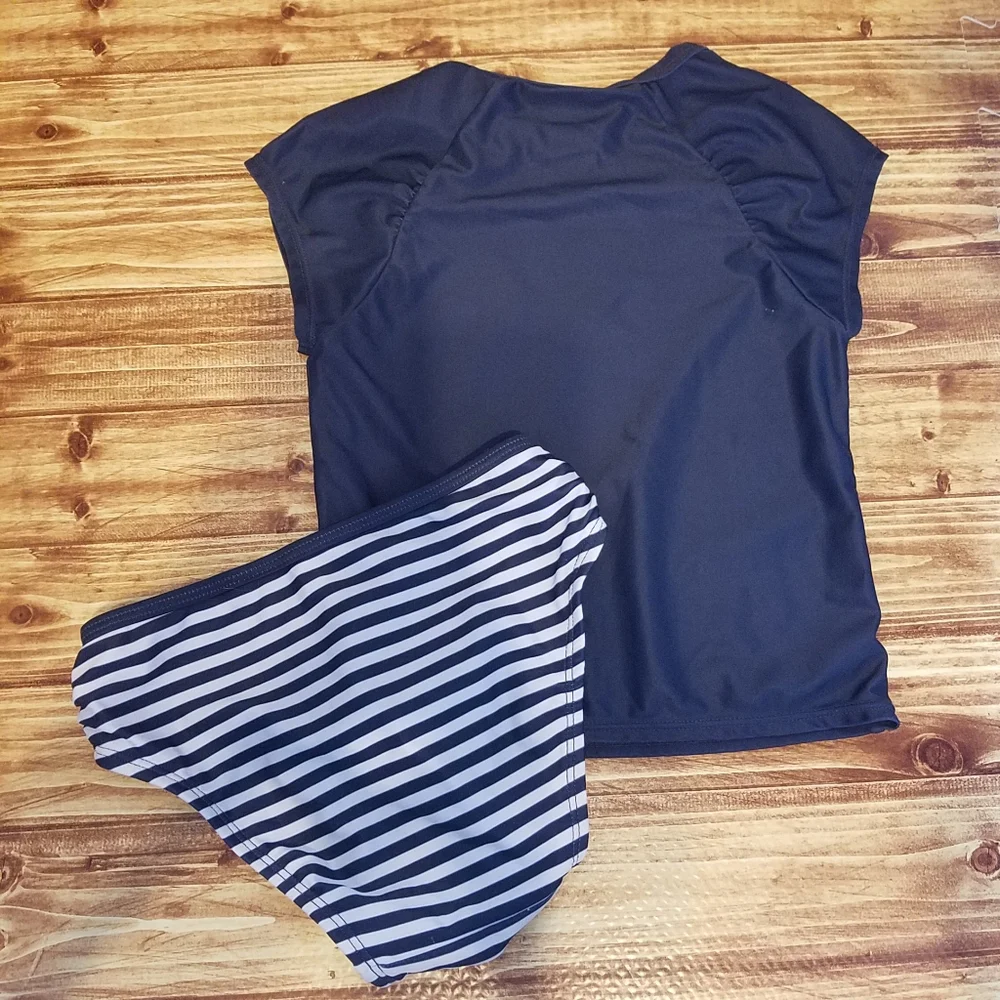 Old Navy Minnie Mouse Disney Rashguard Swim Set 5T Navy Blue Striped Girls